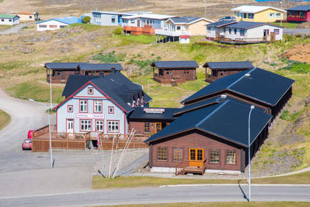 Djupivogur Iceland - June 10. 2019: Hotel in town of Djupivogur in East Icelandのeditorial素材