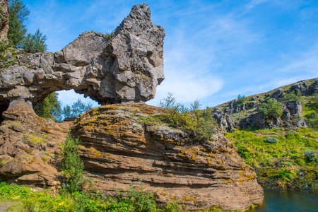 Beautiful rock in Gjain in thjorsardalur valley in South Iceland on a sunny summer dayの写真素材