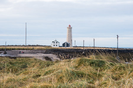 Lighthouse Grotta in Reykjavik Iceland on an autumn dayの写真素材