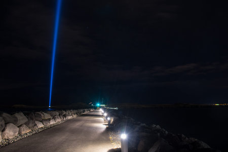 The Imagine Peace Tower light on island of Videy in Reykjavik Iceland