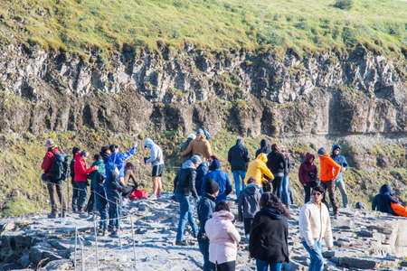 Gullfoss Iceland - August 10. 2019: Tourists watching the Gullfoss waterfallのeditorial素材