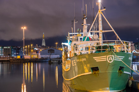 Reykjavik Iceland - October 31. 2019: Seine fishing vessel in port of Reykjavik