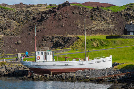 Vestmannaeyjar Iceland - August 9. 2019: old vintage fishing boatのeditorial素材