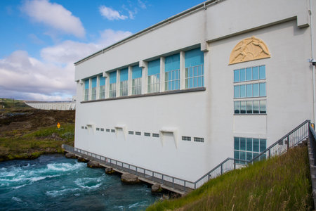 Ljosafoss Iceland - August 11. 2019: Ljosafoss power plant in river Sogid