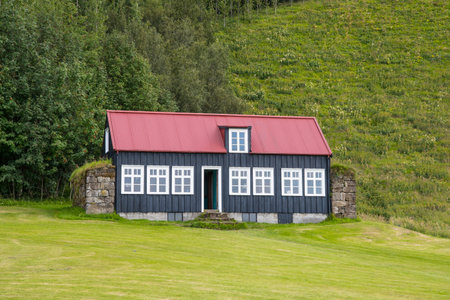 Old farmhouse on the Icelandic countryside on a sunny summer day