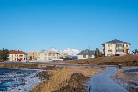 Town of Hofn in Hornafjordur in south Iceland on a sunny winter day