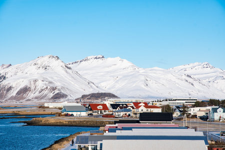 Town of Hofn in Hornafjordur in south Iceland on a sunny winter day