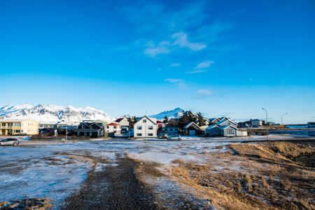 Town of Hofn in Hornafjordur in south Iceland on a sunny winter dayのeditorial素材