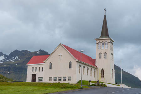 Church of Grundafjordur in Snaefellsnes peninsula in west Icelandの写真素材