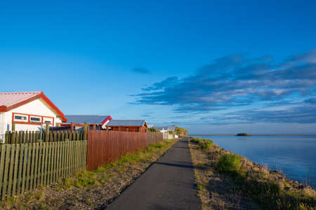 Town of Hofn in Hornafjordur in South Iceland on a sunny summer eveningの写真素材
