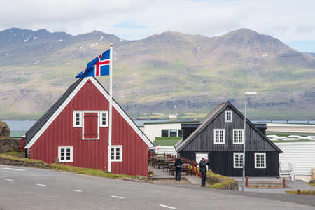 Djupivogur Iceland - July 11. 2020: Old historic rebuilt buildings in town of Djupivogur in east Icelandのeditorial素材