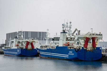 Reykjavik Iceland - March 21. 2020: Pelagic fishing trawlers in port of Reykjavikのeditorial素材