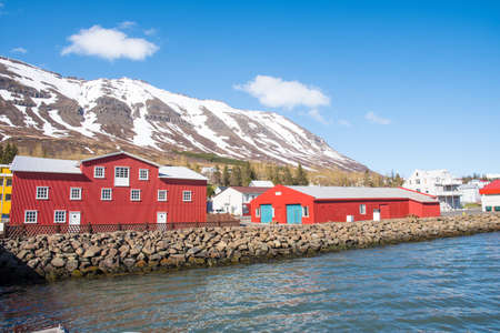 Town of Neskaupsstadur in east Icelandic countrysideの写真素材