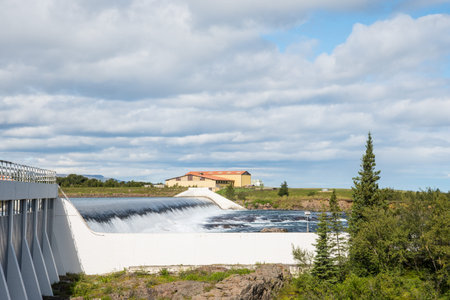 Grimsarvirkjun power plant in east Iceland on a summer day