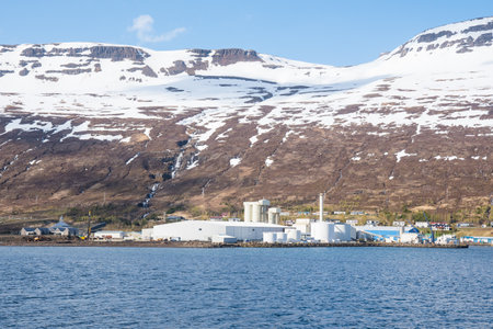 The fish factory in town of Eskifjordur in east Icelandのeditorial素材