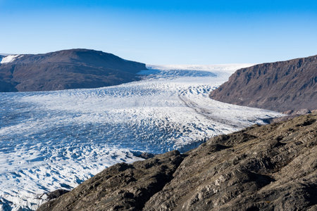 Hoffellsjokull glacier and lagoon, part of Vatnajokull national park in south Icelandの写真素材