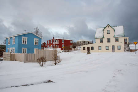 The village on island of Hrisey in north Icelandの写真素材