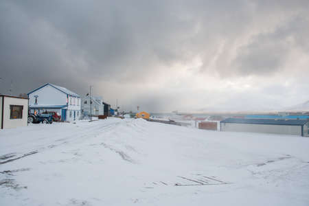 The village on island of Hrisey in north Icelandの写真素材