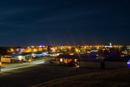 Town of Hornafjordur in south Iceland on a winter eveningの写真素材