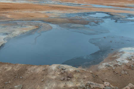 The Namafjall geothermal field is located in Northeast Iceland, on the east side of Lake Myvatn.の写真素材