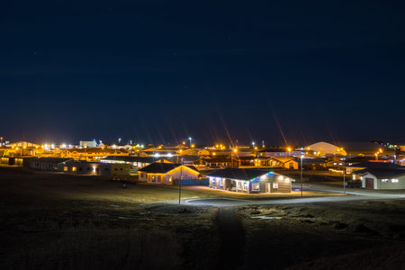 Town of Hornafjordur in south Iceland on a winter evening