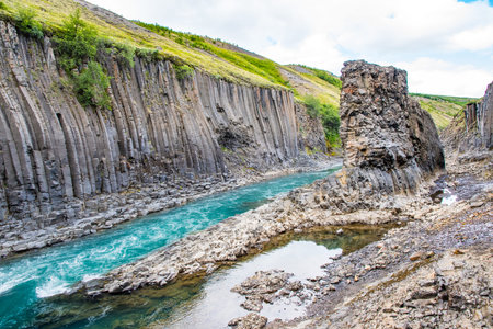The Magnificent Studlagil canyon formed by Jokulsa river in Jokuldalur Valley in Iceland