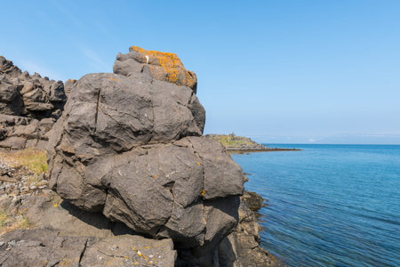 Rock formation on the coast on the icelandic countrysideの写真素材