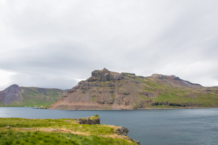 Urdarfjall mountain in Nordurfjordur fjord in Strandir in Icelandの写真素材