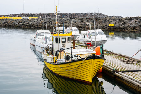 Bolungarvik Iceland - July 5. 2021: Old fishing boat in port of Bolungarvik in the Westfjords of Icelandのeditorial素材