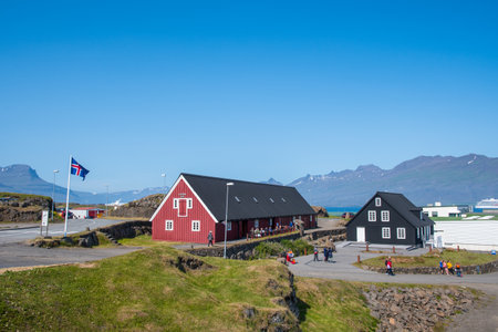 Djupivogur Iceland - July 18. 2021: Old historic rebuilt buildings in town of Djupivogur in east Icelandのeditorial素材