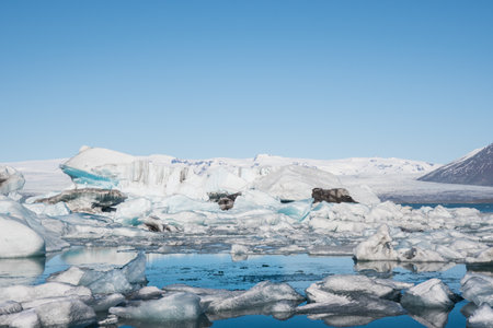 Jokulsarlon Glacier Lagoon in south Iceland on a sunny spring dayの写真素材