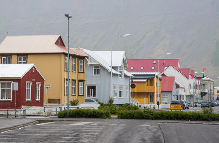Town of Isafjordur in the Westfjords of Icelandのeditorial素材