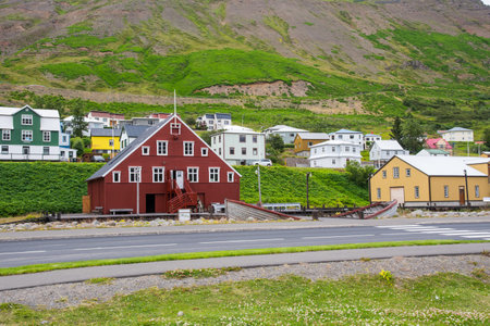 town of Siglufjordur in North Icelandの写真素材