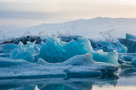 Jokulsarlon Glacier Lagoon in south Iceland on a sunny spring dayの写真素材