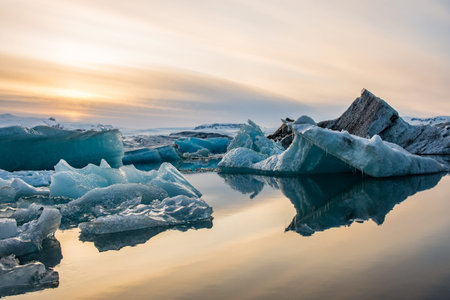 Jokulsarlon Glacier Lagoon in south Iceland on a sunny spring dayの写真素材