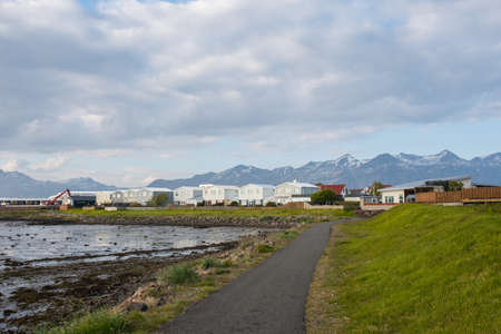 Town of Hofn in Hornafjordur in South Iceland on a sunny summer dayの写真素材