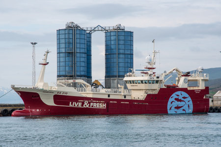 Akureyri, Iceland - August 3. 2021: Oddeyrin, A Longliner with tanks to carry live fish