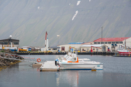 Flateyri Iceland - July 6. 2021: Fishing boat in port of Flateyri in west Icelandのeditorial素材