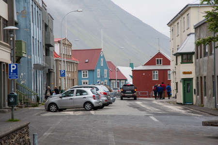 Isafjordur, Iceland - July 6. 2021: Old buildings in the town centerのeditorial素材