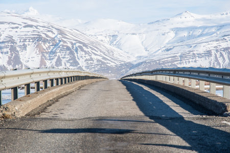 Bridge across river Hornafjardarfljot in Hornafjordur in south Icelandの写真素材