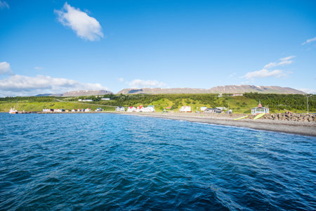 the coastline of village of Hjalteyri in North Icelandの写真素材