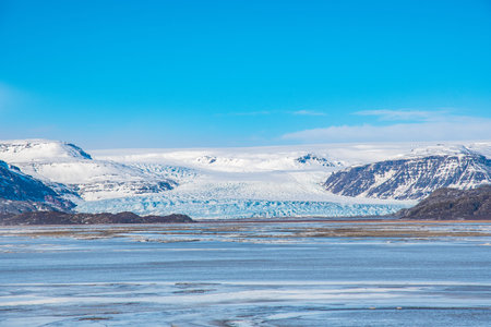 The beautiful glacier landscape of Hornafjordur in south Icelandの写真素材