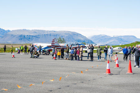 Hornafjordur Iceland - June 25.2022: People at airshow at Hornafjordur airportのeditorial素材