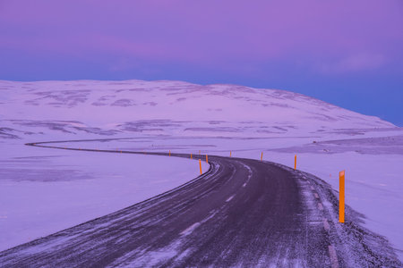Road through the mountains between north and east Iceland