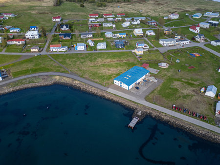 aerial view of the village on the island of Hrisey in north Iceland
