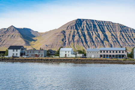 town of Flateyri in the Icelandic westfjordsの写真素材