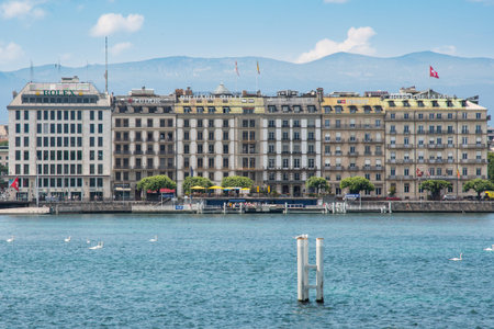 Geneva Switzerland, June 26. 2023: Waterfront of the city