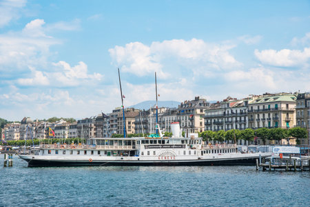Geneva Switzerland, June 26. 2023: Paddle steamer Geneva at the Pierのeditorial素材
