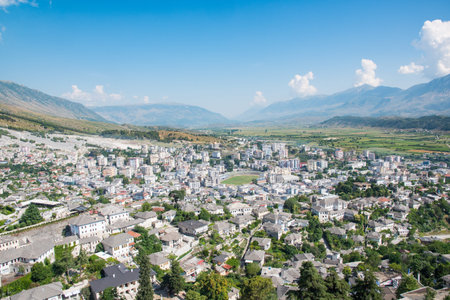 View over city of Gjirokaster in albaniaの写真素材