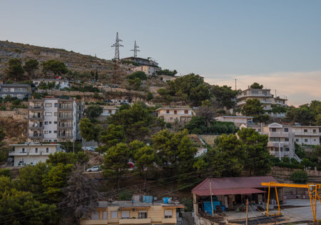 Beautiful city of Sarande in south Albania on a beautiful summer dayの写真素材